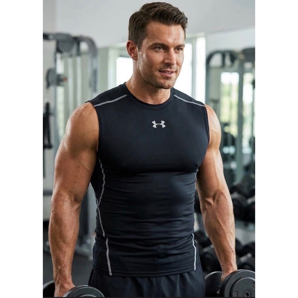 Under Armour HeatGear Compression Tank Top Mens 2XL Black Sleeveless Gym Shirt